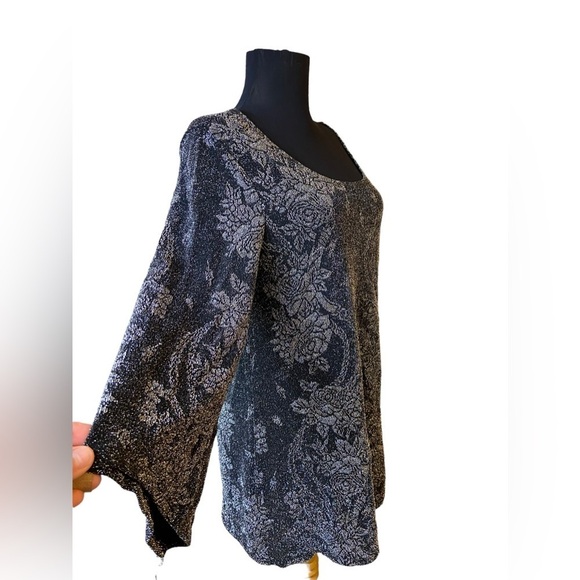 Brittany Black Grey Black Sparkle Stretch Tunic With Bell Sleeves - Picture 8 of 11